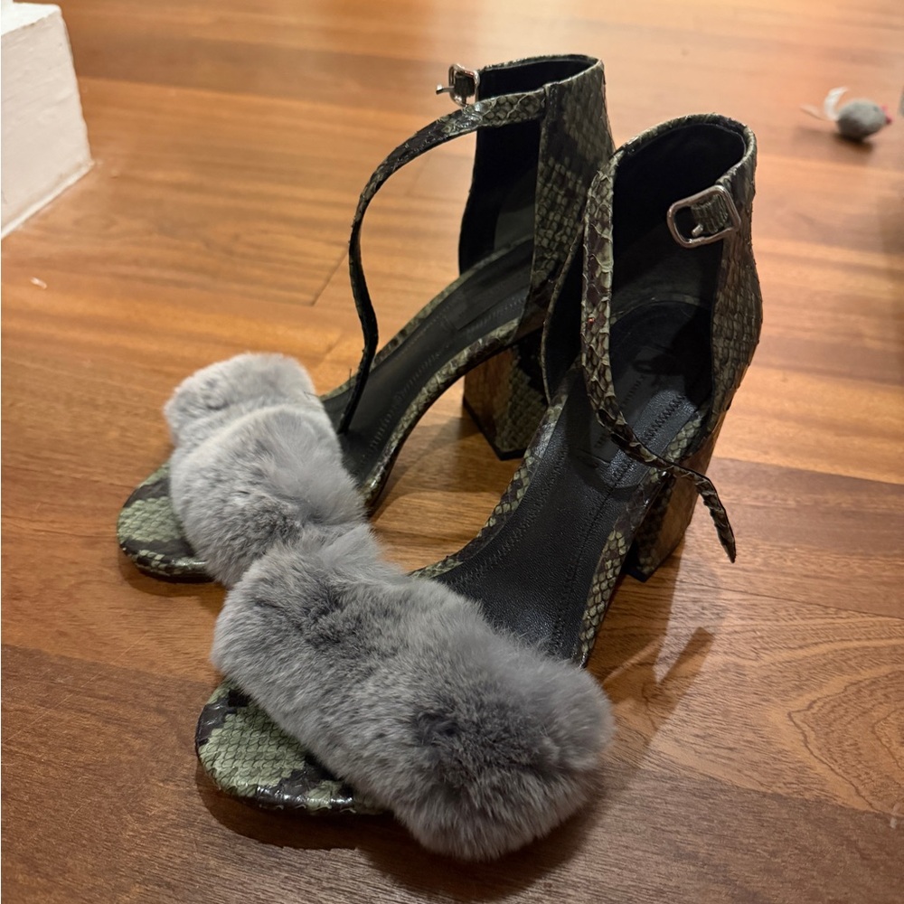 Alexander Wang rare Abby Gray Fur and Snakeskin Heels
